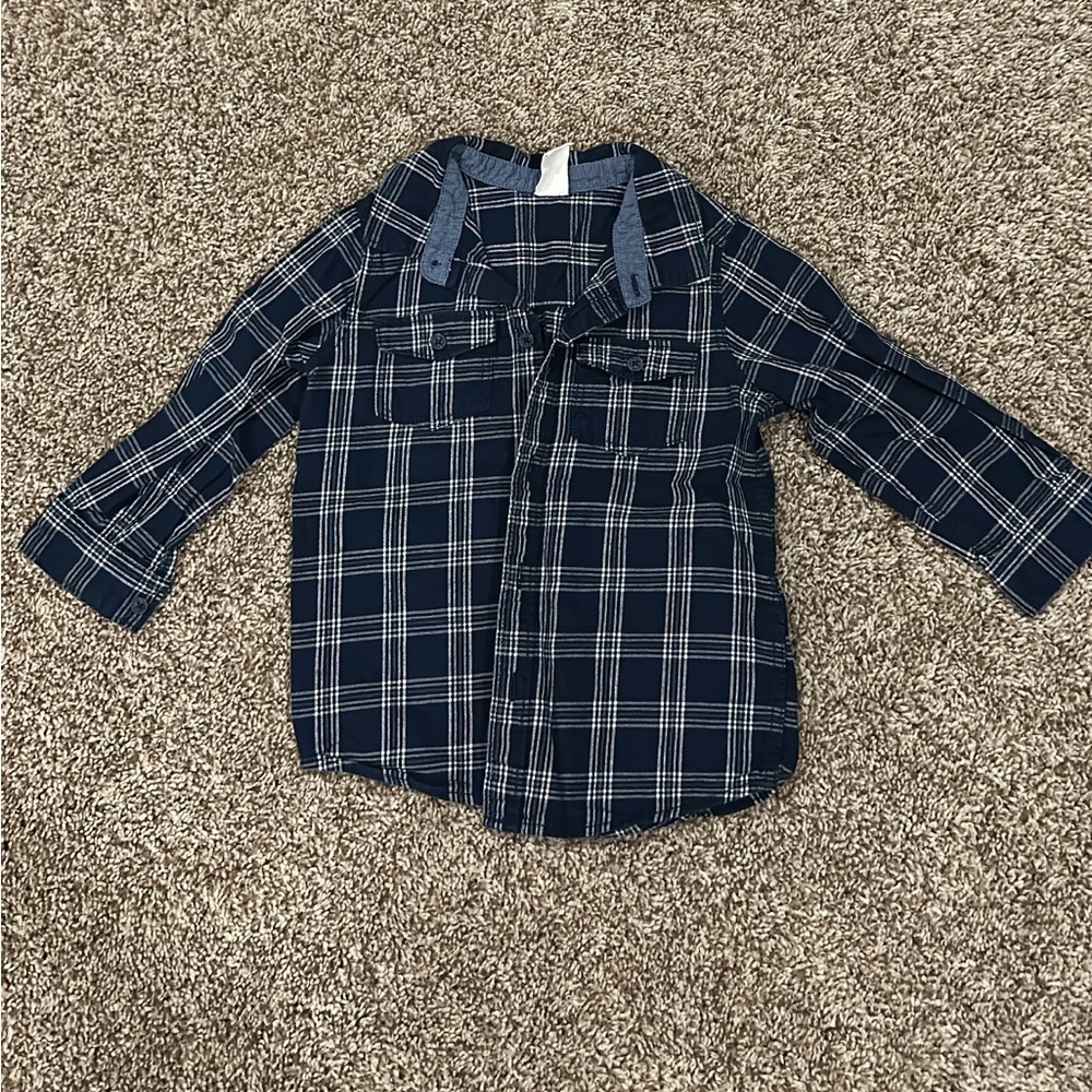 H&M Baby Plaid Button Down Shirt 12-18M Blue Long Sleeve